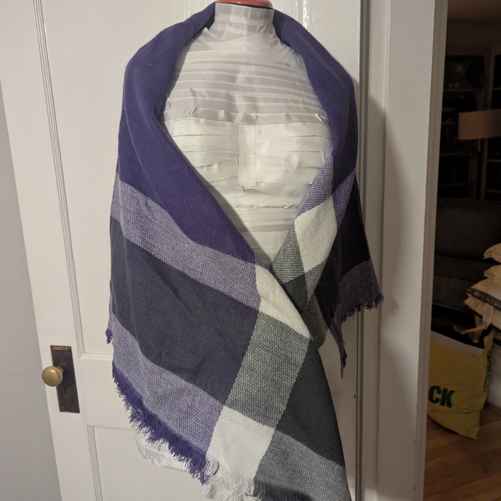 Purple and Gray Plaid Shawl